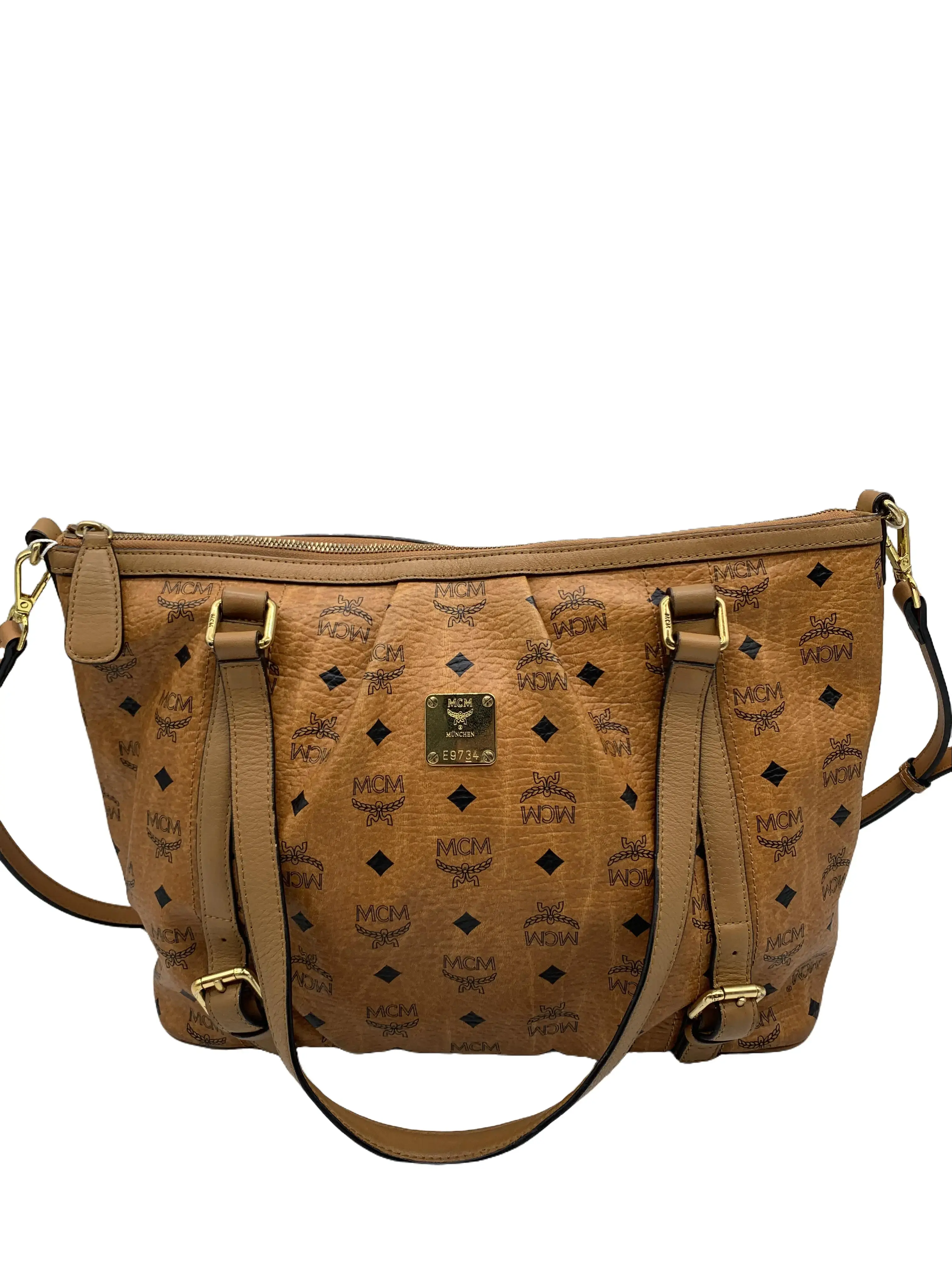 Pre-owned MCM Cognac Visetos Pleated Horizontal Tote Bag/FYFY04303032/3032