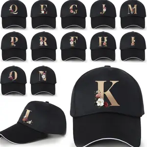 Floral & Letter Pattern Baseball Cap, 1 Count Lightweight Breathable Baseball Cap, Sun Protection Outdoor Travel Cap for Women & Men, Adjustable Hat, Black Adjustable Cap