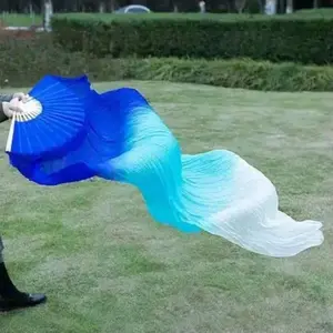 Belly Dancing Hand Fan, Gradient Color Dance Practice Long Imitation Dance Props Silk Fans, Dance Accessories for Women & Girls