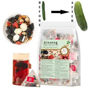 Ginseng Eight-Treasure Herbal Tea 30 Bags Mulberries Goji Berries Red Jujubes Maca Cistanche Yam Kudzu for Kidney Function Wellness Natural Energy Boost Organic Sweet Beverage Sweet