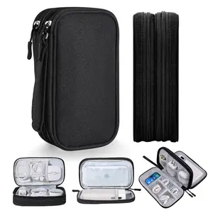 Travel Cable Organizer Pouch Electronic Accessories Carry Case, Double Layers All-in-One Storage Bag for Cord, Electronic Organizer Case, Electronic Accessories Organizer Bag for Power Bank, Charging Cords, USB Cable, Earphones