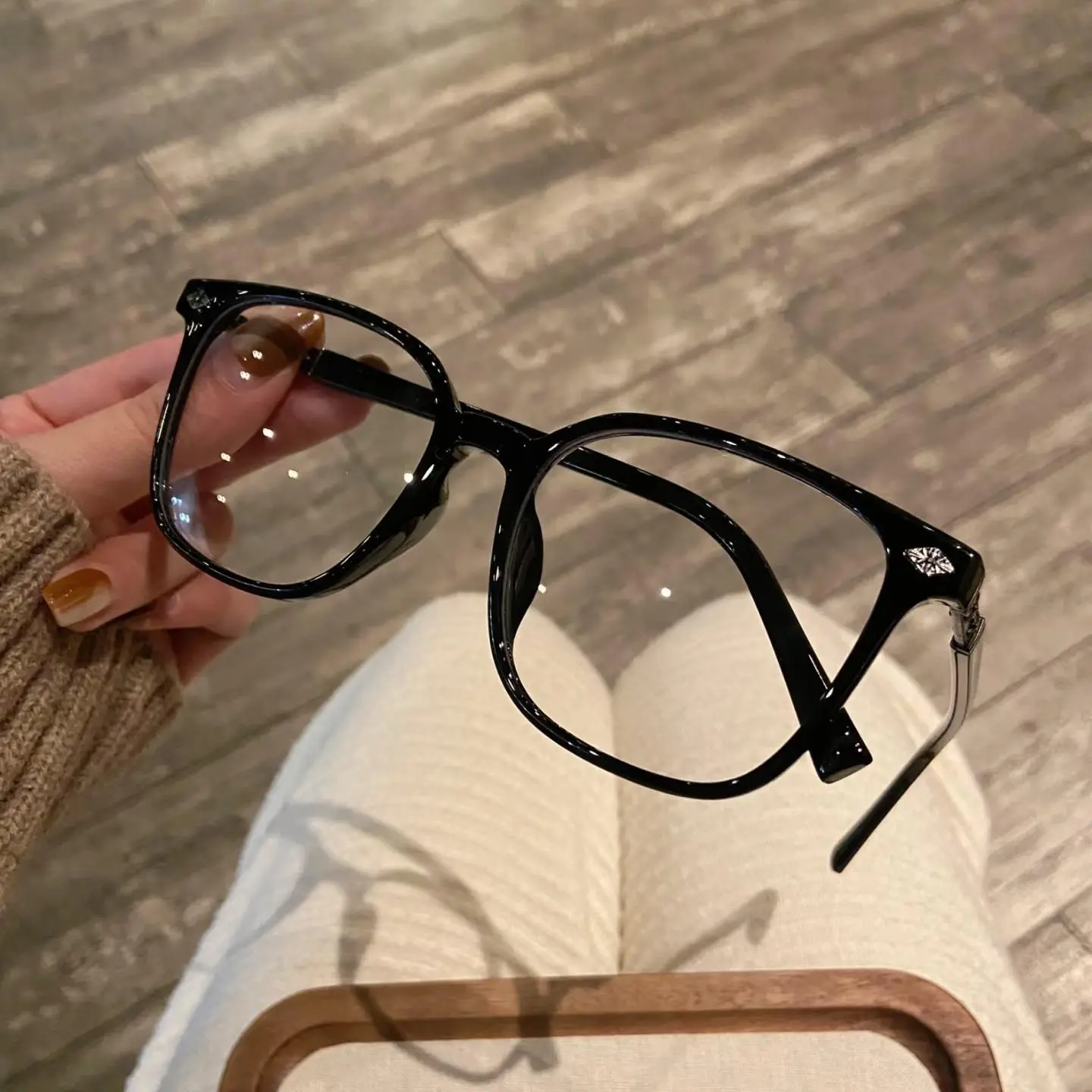 Designer Inspired Oversized Square Glasses for Women Men, Luxury Black Frame Eyewear with Metal Temple Details, Vintage Geek Chic Everyday Fashion face slimming lightweight