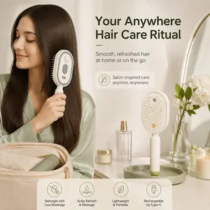 【Not straightened】Electric Spray Air Cushion Massage Comb, Self-Cleaning Anti-Tangle Hair Brush, Anti-Static Volumizing Scalp Massage Brush for Dry Frizzy Hair Care, No Essential Oil Included, Hair Care Routine, Detangling