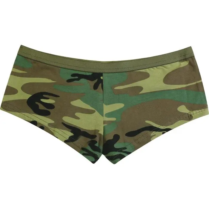 Women's Army Woodland Camouflage Cotton-Spandex Booty Shorts - Lightweight Fabric, Comfortable Fit, Elastic Loungewear Underwear