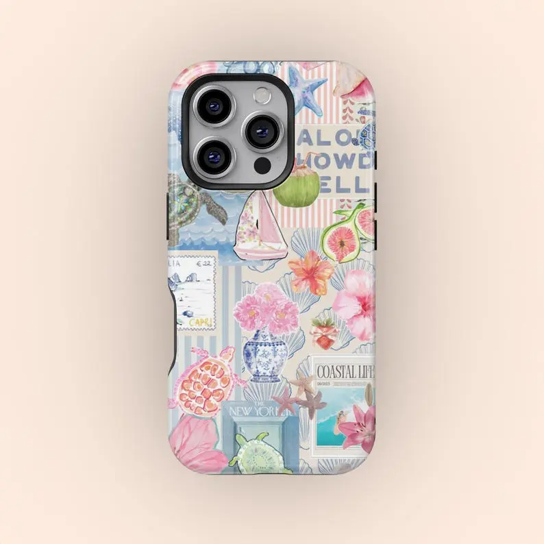 [New Arrivals]Coastal Italy Collage Phone Case, Cute Coastal Coquette Aesthetic Premium Film 2 in 1 Phone Case - Durable, Shock Absorbing and Stylish Protection  Compatible with iPhonePlus, Pro, Pro Max, Perfect birthday gift for friends. Protective Local