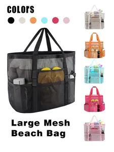 Multifunctional Beach Bag Large Capacity Mesh Swimsuit Storage Bag, Single Handle Handheld Beach Bag, Essential for Family Travel Vacation Cruise, Mesh Tote Bag