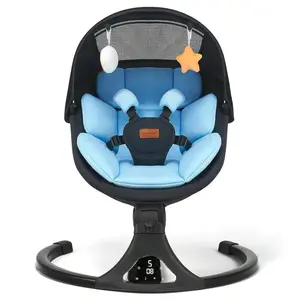 Smart Electric Baby Swing with Bluetooth & 12 Melodies - 5-Speed Infant Rocker with Remote Control, Portable Soothing Swing for Newborns 0-9 Months (Max 20 lbs, Blue)