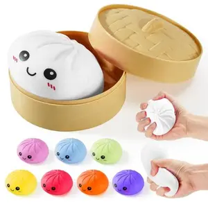 Dumpling Squishy Toys, Gaint Dumpling Squishy Mystery Box, Colorful Squishies Dumplings Stress Balls Toy, Stocking Stuffers with Food Steamer Stretchy Desk Toy (White)