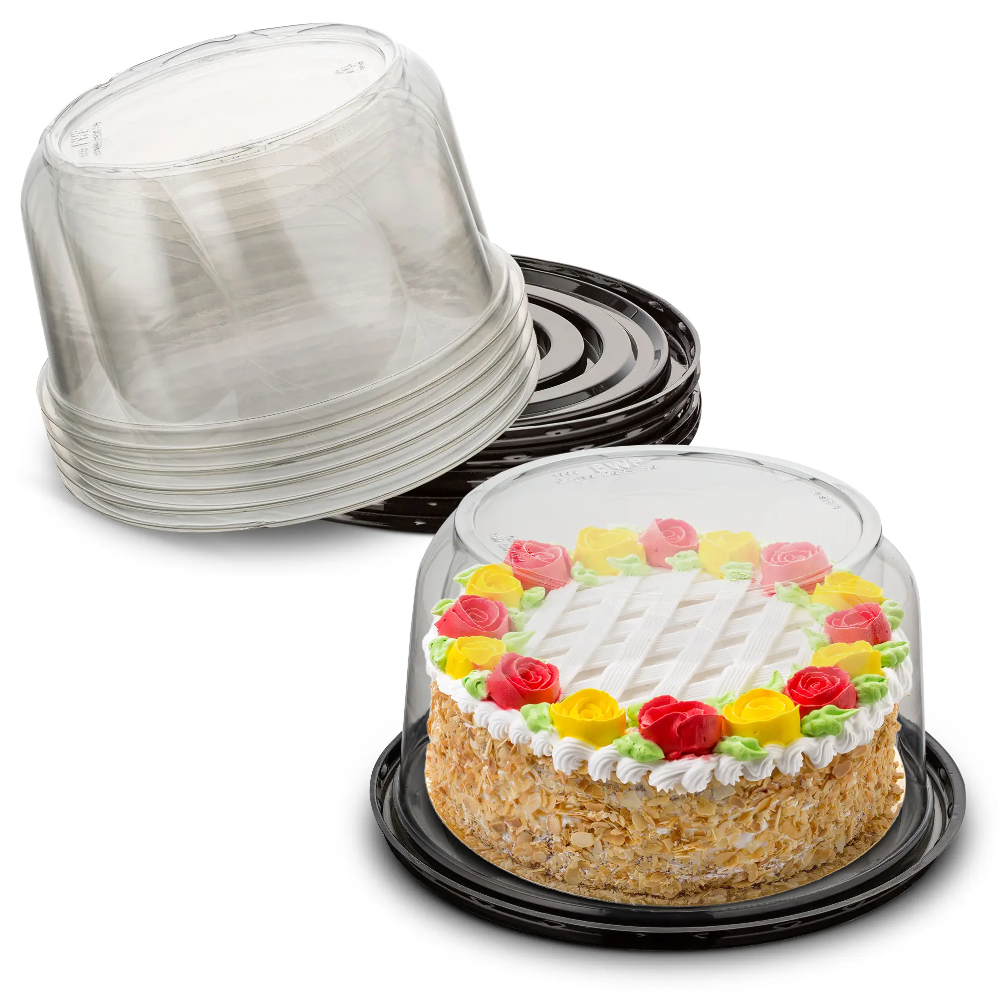 MT Products PET Plastic Cake Container with Clear Dome Lid | Disposable Cake Carrier for 2-Layer Cakes | Made in USA
