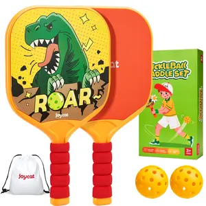 JoyCat Unisex 2-Pack Kids Pickleball Paddles Set - Lightweight Plastic, Animal Prints, Ergo-Grip Small Handle, 2 Pickleballs, 1 Drawstring Bag, Indoor-Outdoor Sports Toys for Ages 4+ Beginners, Two-Pack summervibes,