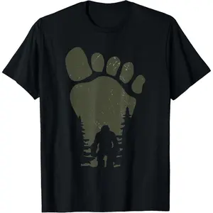 Sasquatch Or Bigfoot In The Forest Footprint T-Shirt graphic tees men gifts short sleeve shirt fashion round neck Men's Cotton Casual T-Shirts
