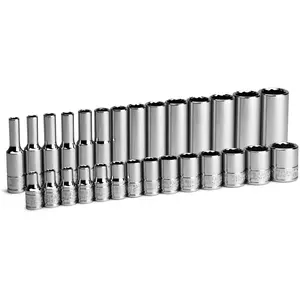 1/4 in. Drive 12-Point Shallow and Deep Socket Set, Metric, 4 to 15 mm, 28-