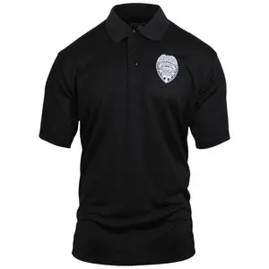 Rothco Moisture Wicking Security Guard Polo with Printed Badge - Menswear Shortsleeve Black Polyester Uniform Shirt for Security Personnel, Security Guards Bouncers Event Staff Public Safety Man Top 3-Button Collar