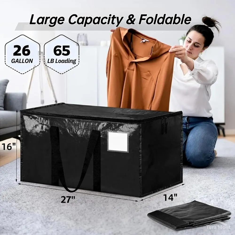 6-Pack High-Capacity Heavy Duty Camping Storage Bags, Tear-Resistant PE Woven Totes with Long Reinforced Wrap Handles, 3-Layer Sewing Technology Zippered Space Saver Organizers, 6Pack