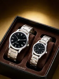 Unisex Quartz Watch Set, Stainless Steel Strap, Luminous Hands, Calendar Design, Business Style, Business Fashion Watches, Ideal Gift for All Seasons, Boxes not included