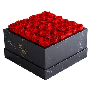 36 Red Roses - Black Square Marble Box