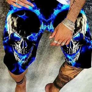 New Men's beach shorts Horror Skull 3D Printed Board Shorts Summer Swim Trunks Elastic Waist DrawstringHawaiian Style Holiday