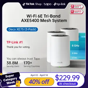 TP-Link Deco XE75 (3-pack) Wi-Fi 6E Tri-Band AXE5400 Mesh System – 7200 Sq.Ft Coverage, AI-Driven Mesh, 6GHz Band, Engadget Rated Best Mesh for Most People, Replaces WiFi Router and Extender