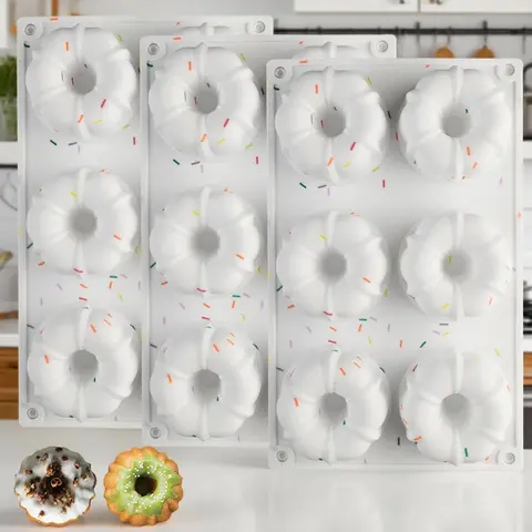 Non-Stick BPA-Free Reusable Silicone Mini Bundt Cake Pans - 3-Pack 6-Cavity Fluted Tube Baking Bakeware, Bakery Molds for Freeze & Bake Small Cakes, Desserts, Birthday Ideas, 6 Mini Cups at Once Batches Prep, Oven-Safe,spats