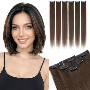 SEGOHAIR Clip in Hair Extensions Real Human Hair for Women 6pcs Straight Highlight Golden Brown Mix Bleach Blonde 10/12 Inch 31g Add Volume Length for Daily Wear Parties Weddings