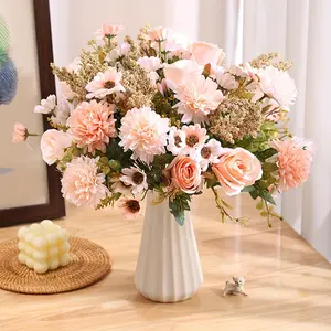 Artificial rose bouquet, hydrangea mixed flowers, plastic flowers, Decorative, suitable for home bedroom decoration, outdoor garden windowsill decoration, bouquet, wedding bride hand bouquet materials, birthday party decoration ornaments
