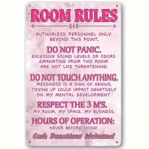 Pink "Room Rules" Metal Sign – Cute & Funny Aesthetic Preppy Bedroom Wall Décor for Girls – 20* 30cm Lightweight Metal Wall Art for Teen Rooms, Dorms & Home Décor