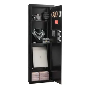 【Spotlight Day】VEVOR Wall Safe, 4-Tier Hidden Wall Mounted Gun Safe with Password & Key, Q235 Cold-Rolled Steel In-Wall Box with LED Lighting, 3 Adjustable Shelves & Key Holders for Money, Jewelry, Passport, Black