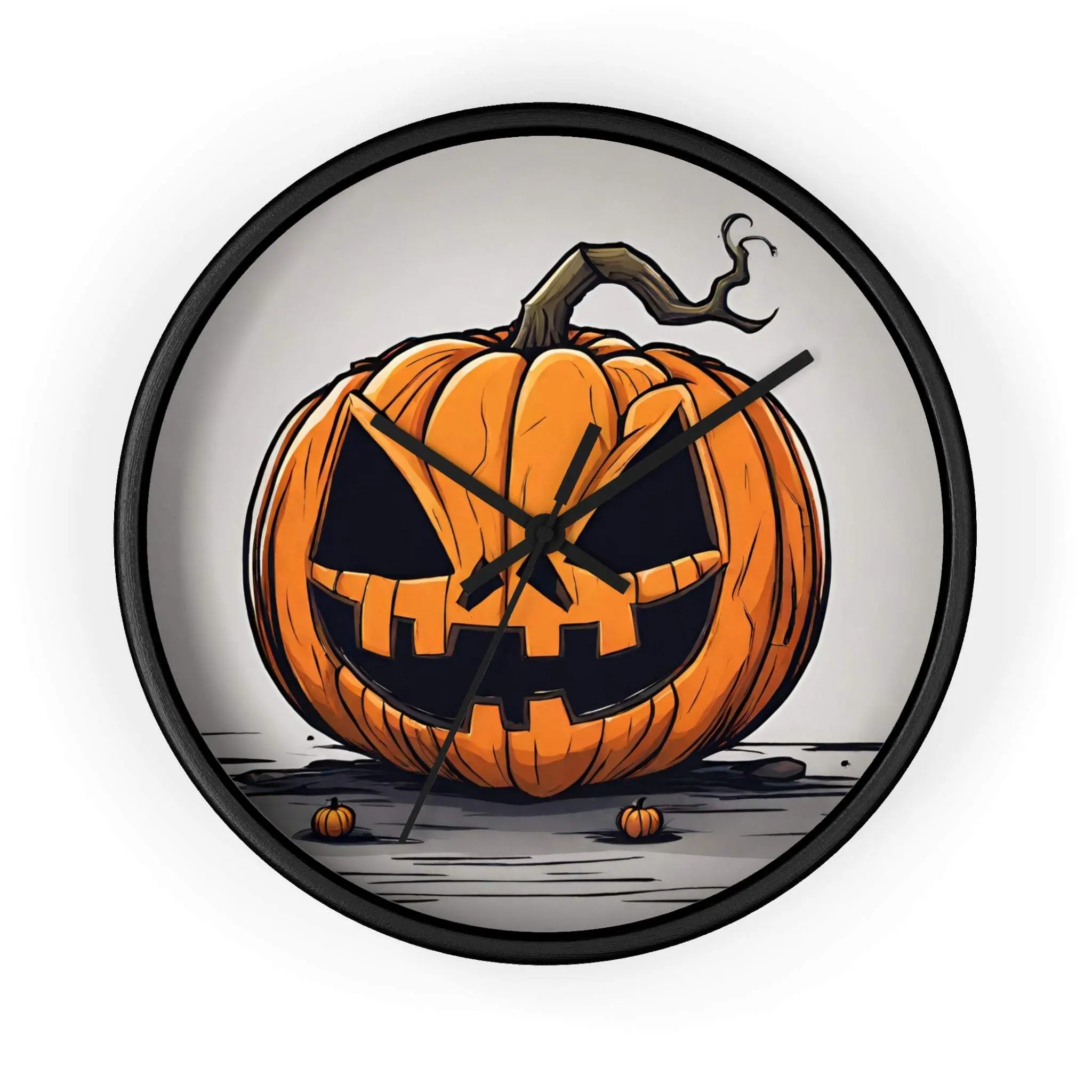 Spooky Jackolantern Wall Clock – Original Pumpkin Art – Choose Frame & Hand Colors – Silent, Clear Plexiglass Face – Ideal Halloween Home Decor