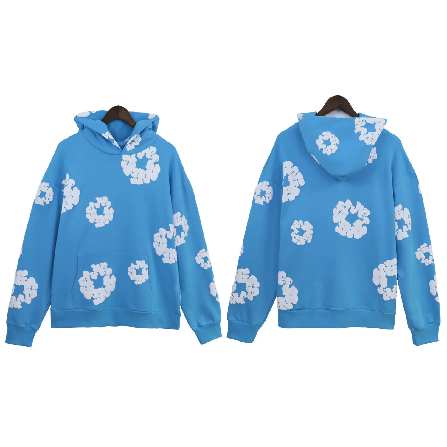 Sky blue hooded sweatshirt (white floral