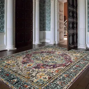 Boho Floral Pattern Persian Carpet, 1 Count Non-slip Soft Floor Mat, Decorative Area Rug for Home Living Room Bedroom Study Room Kitchen