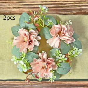 2pcs Candle Ring Wreath Artificial Eucalyptus Leaves Floral Silk Flower Rings Christmas Wedding Decoration Greenery Decor Home Decor Ornaments