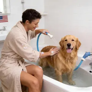 Slide-On Bathtub Hose – Flexible Bathtub Faucet Sprayer Easily rinse pets, hair, and more — no installation required. Fits faucets up to 3 inches wide. Mess-free and portable. Suitable for both cats and dogs.
