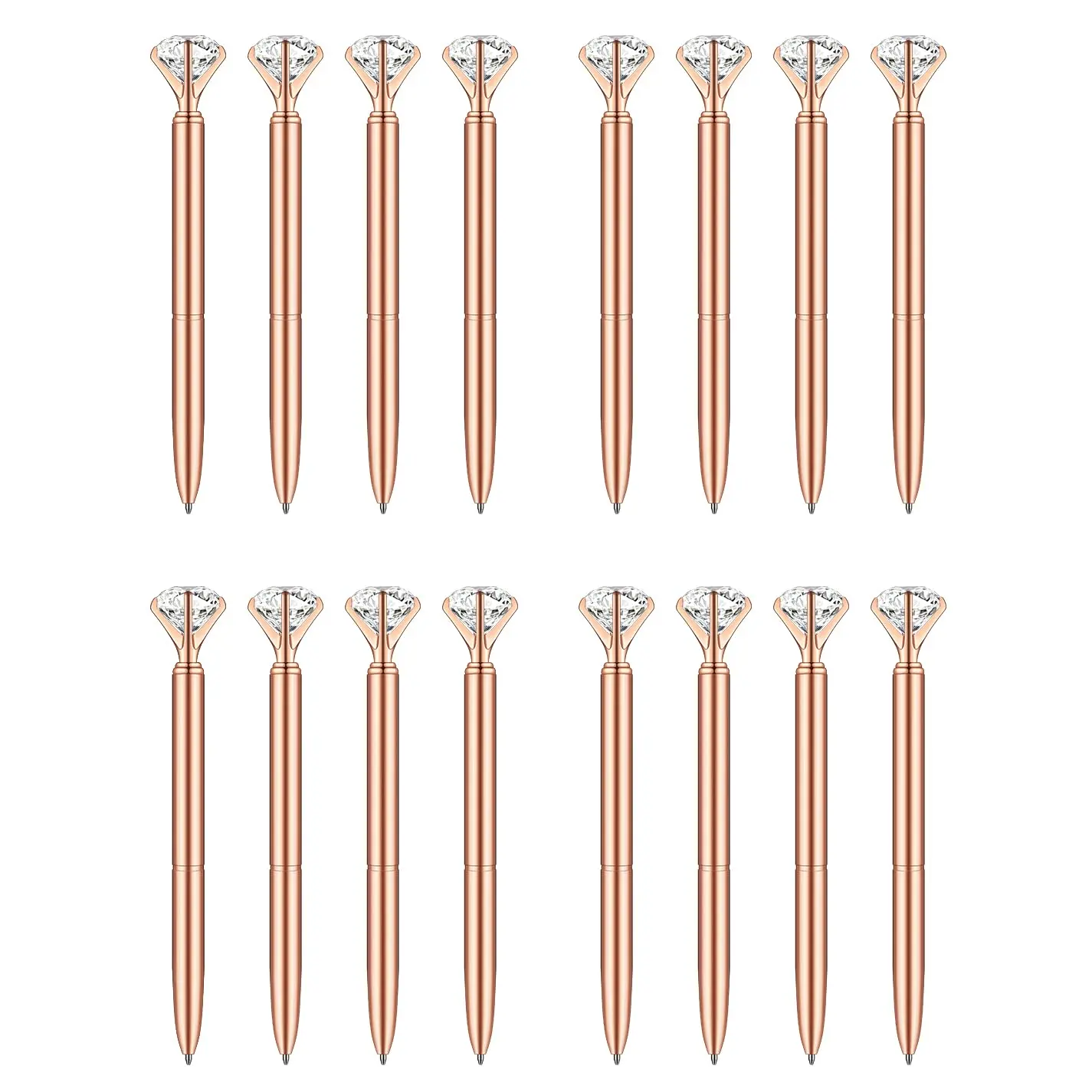 16 Pack Rose Gold Diamond Ballpoint Pens w/ Black Ink - Perfect for Office Supplies, Gifts, Weddings, Birthdays