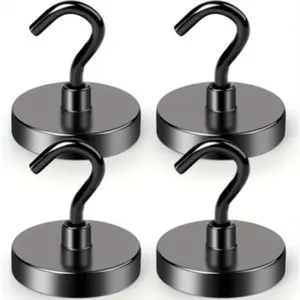Black Magnetic Utility Hooks, Home Organizer Hook, 30Lbs Heavy Duty Rare Earth Neodymium Magnet Hooks with Nickel Coating for Kitchen, Classroom etc