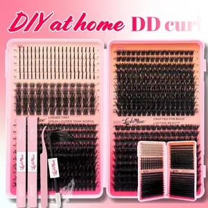 DIY Lash Clusters Book Kit, DD Curl Mixed Length 0.31–0.63inch Individual Eyelashes Set, Faux Mink Fluffy Wispy Lashes, Self Application Lash Extensions for Daily Makeup, Party, Travel, Beginners