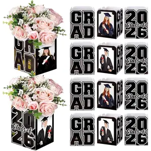 12 Pcs 2026 Graduation Photo Box Centerpieces for Table, Class of 2026 Table Decor Picture Frame Holders, 6x4 Inch Grad Party Favors Photo Props for Congrats Grad Decorations Gift(Word,Black)