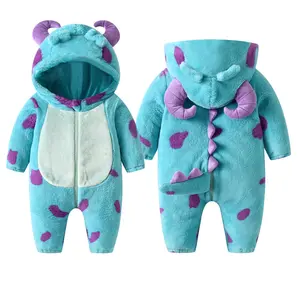 Infant Fleece Jumpsuit Cartoon Animal Horn Hooded Warm Thicken Winter Rompers Outwear Snowsuit for Baby Girls and Boys Purple Lover Bodysuit Toddler Outfit