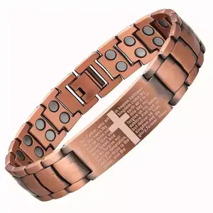 Vintage Copper Double-Row Magnetic Bracelet for Men - Wide Band Eco-Alloy Cuff, Fashion Statement