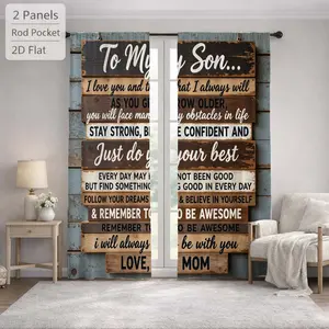 2Pcs Rustic Wooden Board Grain Slogan Sun Blocking Curtains Digital Printed Rod Pocket for Bedroom Office Kitchen Living Room Study Home Decor Multiple Sizes Soft Light Filter Easy Installation