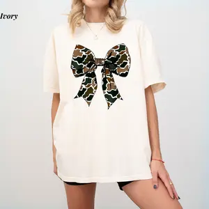 Camo Coquette Bow T-shirt - Comfort Colors, Girls Camo Bow Shirt, Hunting Coquette Bow Tee, Perfect Gift for Mom, Cotton Fabric Soft Top Womenswear
