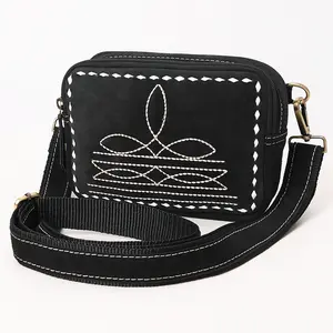 American Darling Boot Stitched Suede Leather Camera Bag Genuine Western Crossbody Purse with YKK Zipper