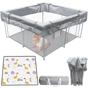 Foldable Baby Playpen 47x47 Inch with Mat and Carry Bag Portable Play Pen for Babies & Toddlers Indoor Outdoor Durable Oxford Fabric 8 Anti-Slip Pads