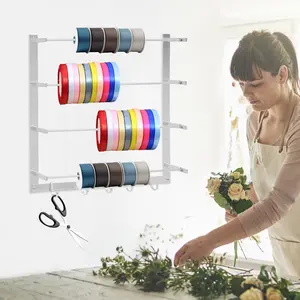 Wire Spool Rack Thread Holder Ribbons Roll Storage Rack Sewing Tool 4 Rods,Wall Mounted Large space Saving,Used to Key Holder,Sundries,Rings,Necklaces,Jewelry,Small Items Hanging,silver Organiser