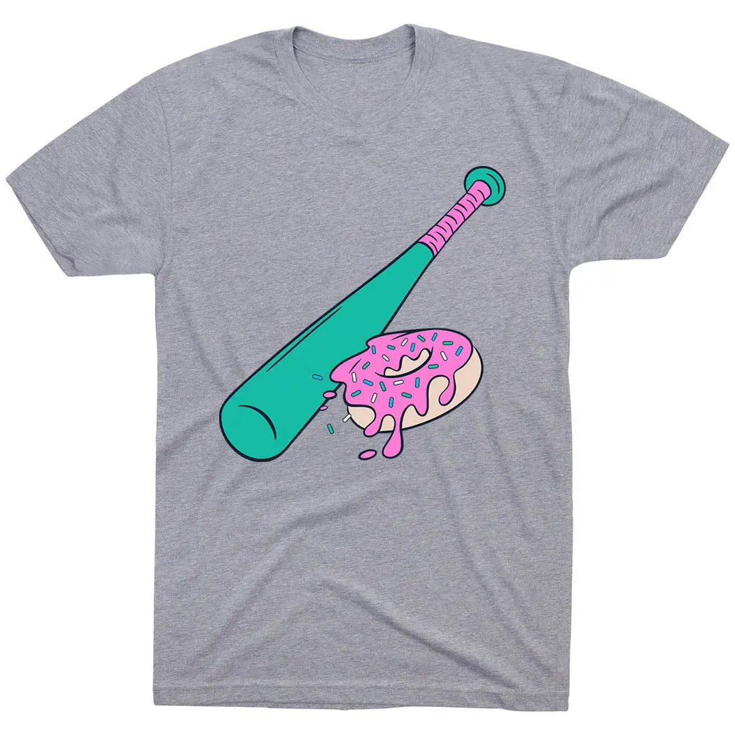 Men's Donut Baseball Graphic T-Shirt - Menswear Casual Round Neck Breathable Colorful Short-Sleeve Relaxed Fit Streetwear Top for Game Day Fans with Bat Print