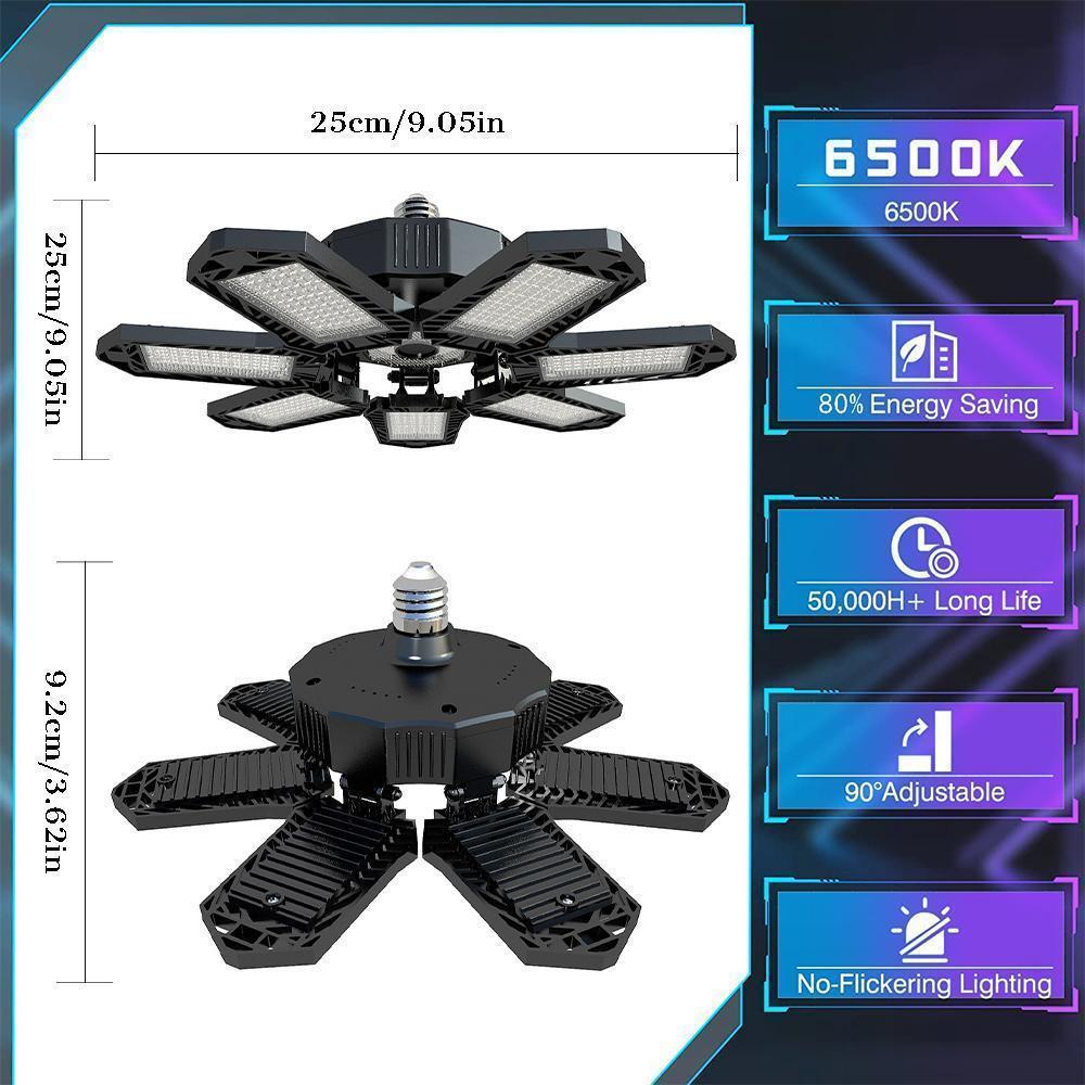 LED Garage Light,Deformable  7+1 Adjustable Panels， E26/E27 6500k Daylight Ultra Bright Garage Lighting,Basement Bulb For Barn, Warehouse, Garage