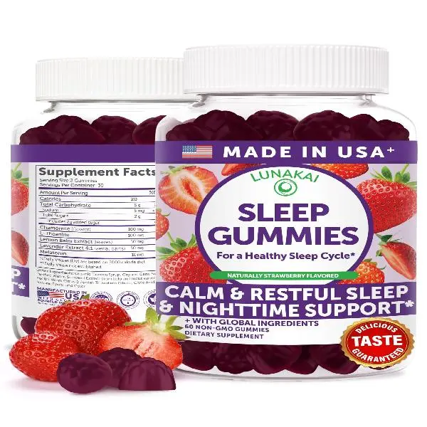 Lunakai USA Made Sleep Gummies for Adults with Melatonin 10mg, L-Theanine, Chamomile & Lavender – 5-in-1 Natural Daily Sleep Aid, Vegan Melatonin Gummies, Non-GMO Sleeping Supplements, 60ct
