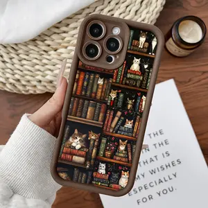 Designed for iPhone11/12/13/14/15/16/17/promax/x/xs/xr/xsmax CaseCats on Book Shelves Soft Durable TPU Protective Cover CASE