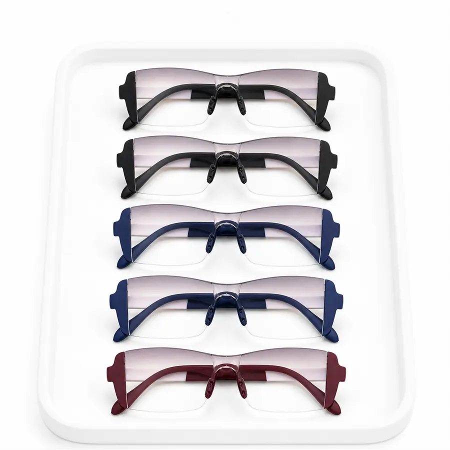Unisex Polycarbonate Full Rim Reading Glasses, 5-Pack Box with +1.0 to +4.0 Strengths, Modern Rimless Shield-Style Readers with Adjustable Nose Pads for Books, Desk Work