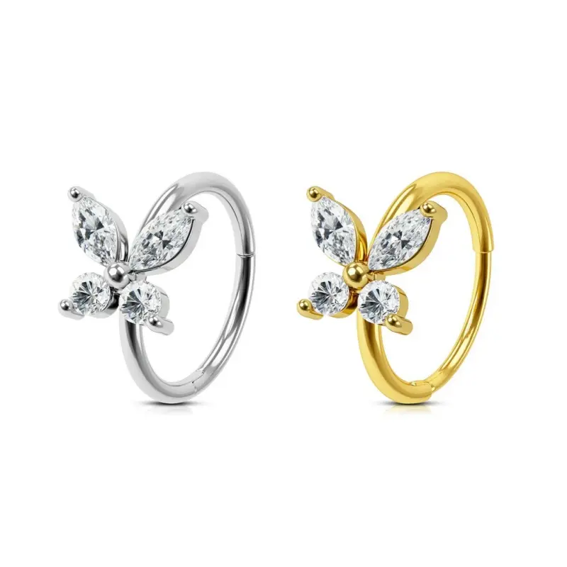 Oufer 18G/20G Butterfly CZ Nose Ring Helix Earring - 316L Stainless Steel