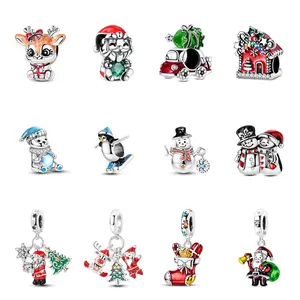 MULA S925 Silver-plated Christmas ornaments collection, including cute reindeer, Santa Claus, snowman, penguin, perfect gifts for women and girls during Christmas and winter holidays, compatible with Pandora bracelets